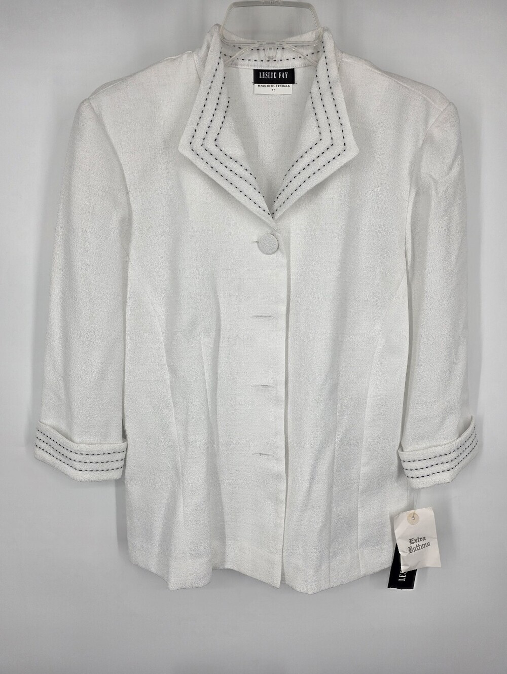 Leslie Fay Vintage 2pc Skirt Suit Set NWT 10 White Navy Contrast Stitching